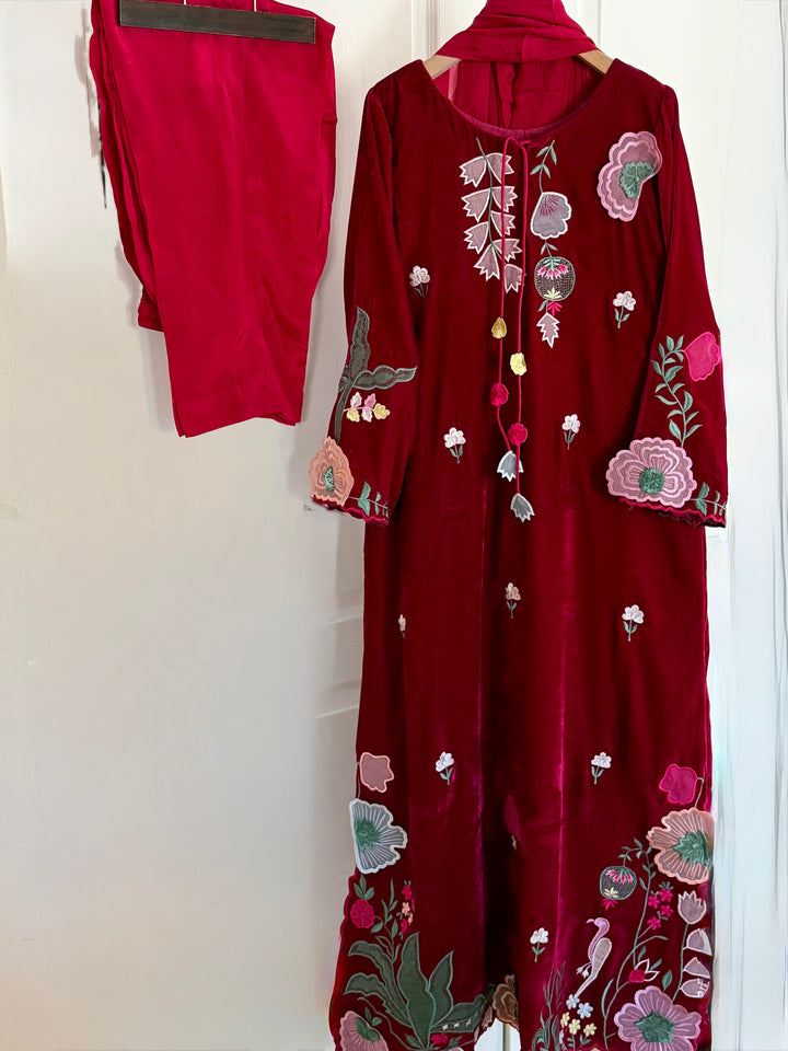 APPLIQUE EMBROIDERED VELVET KAFTAN SFKF02