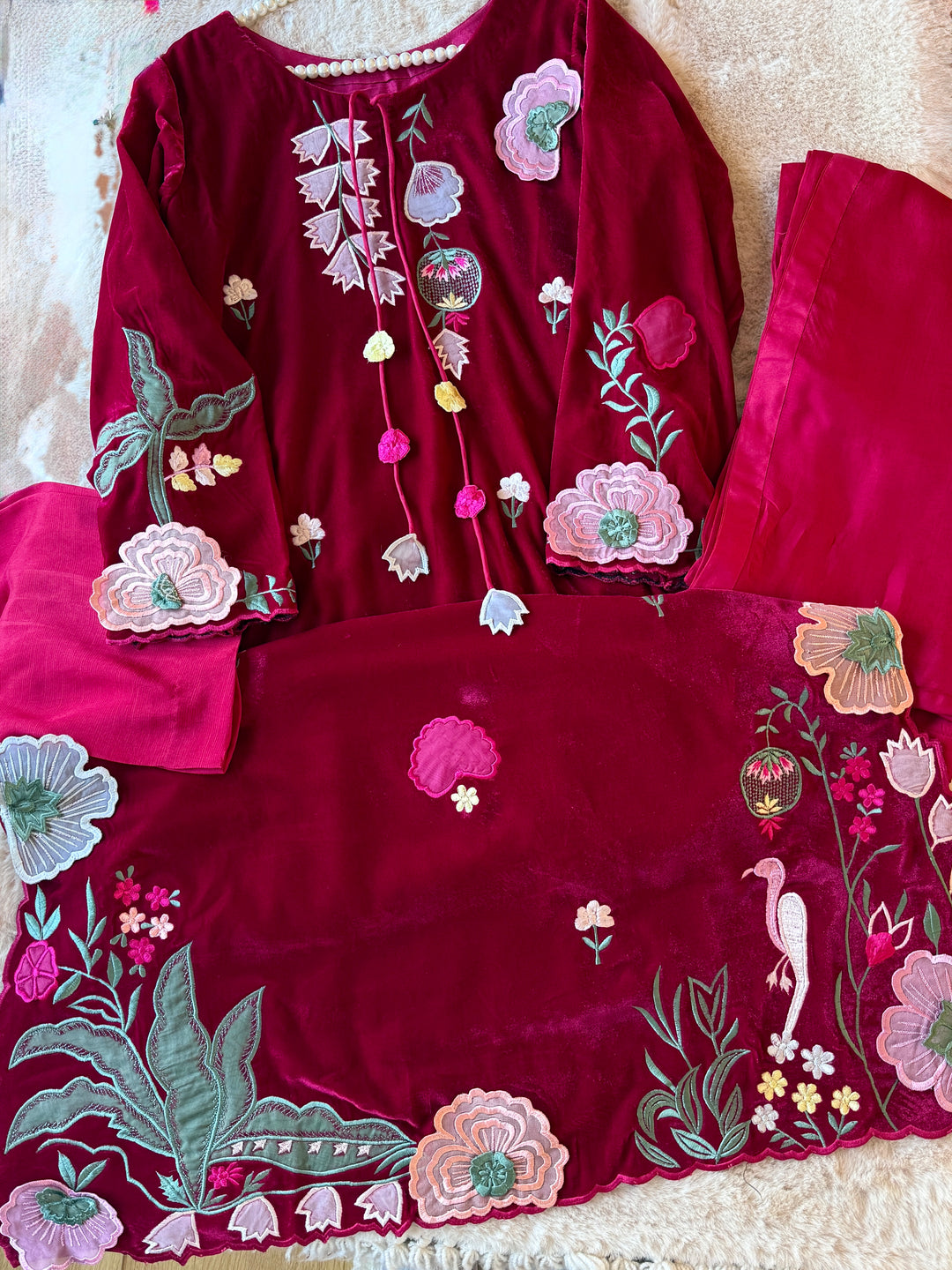 APPLIQUE EMBROIDERED VELVET KAFTAN SFKF02