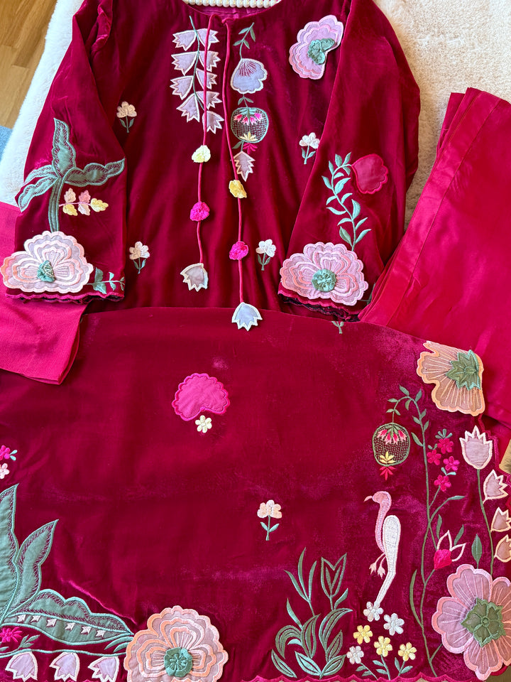 APPLIQUE EMBROIDERED VELVET KAFTAN SFKF02