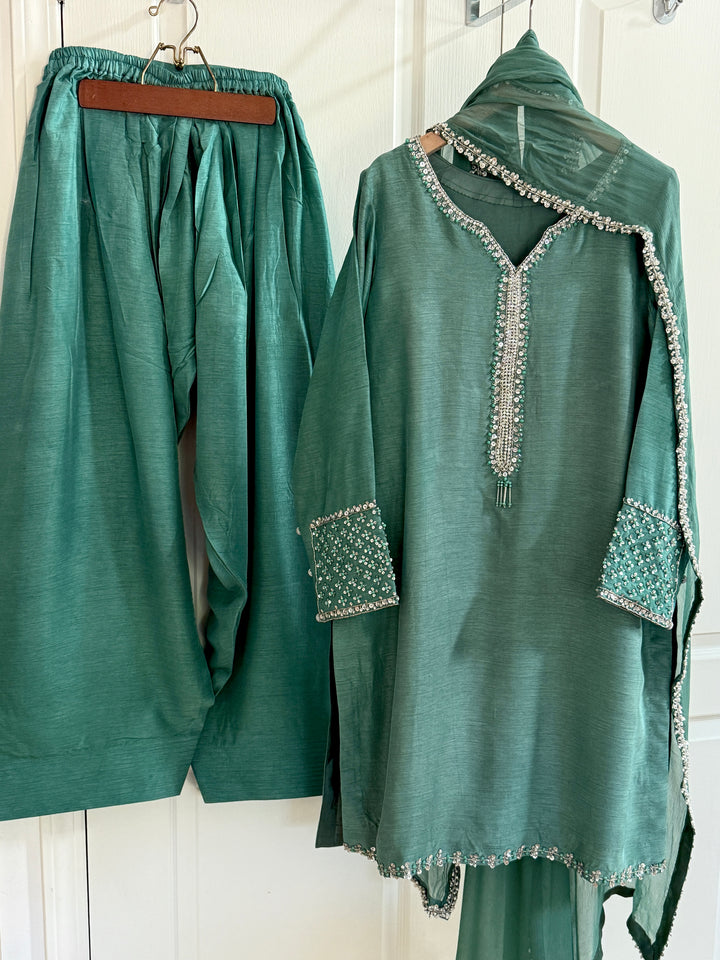 HAND EMBELLISHED RAW SILK FARSHI SHALWAR FRSH67