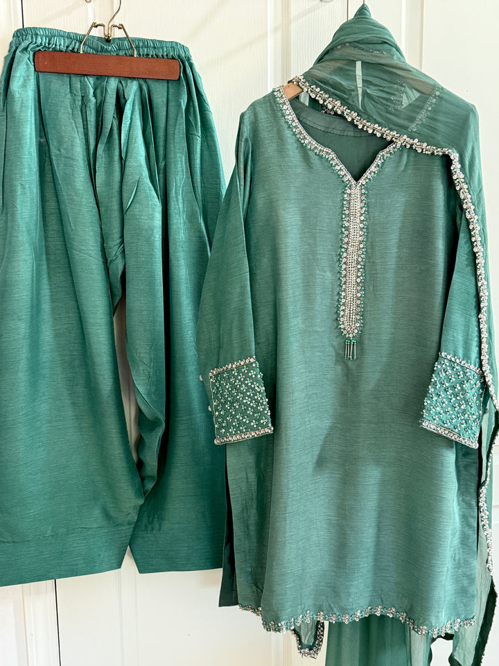 HAND EMBELLISHED RAW SILK FARSHI SHALWAR FRSH67