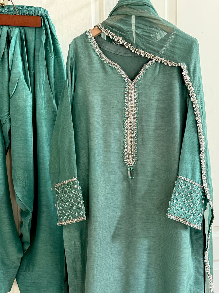HAND EMBELLISHED RAW SILK FARSHI SHALWAR FRSH67