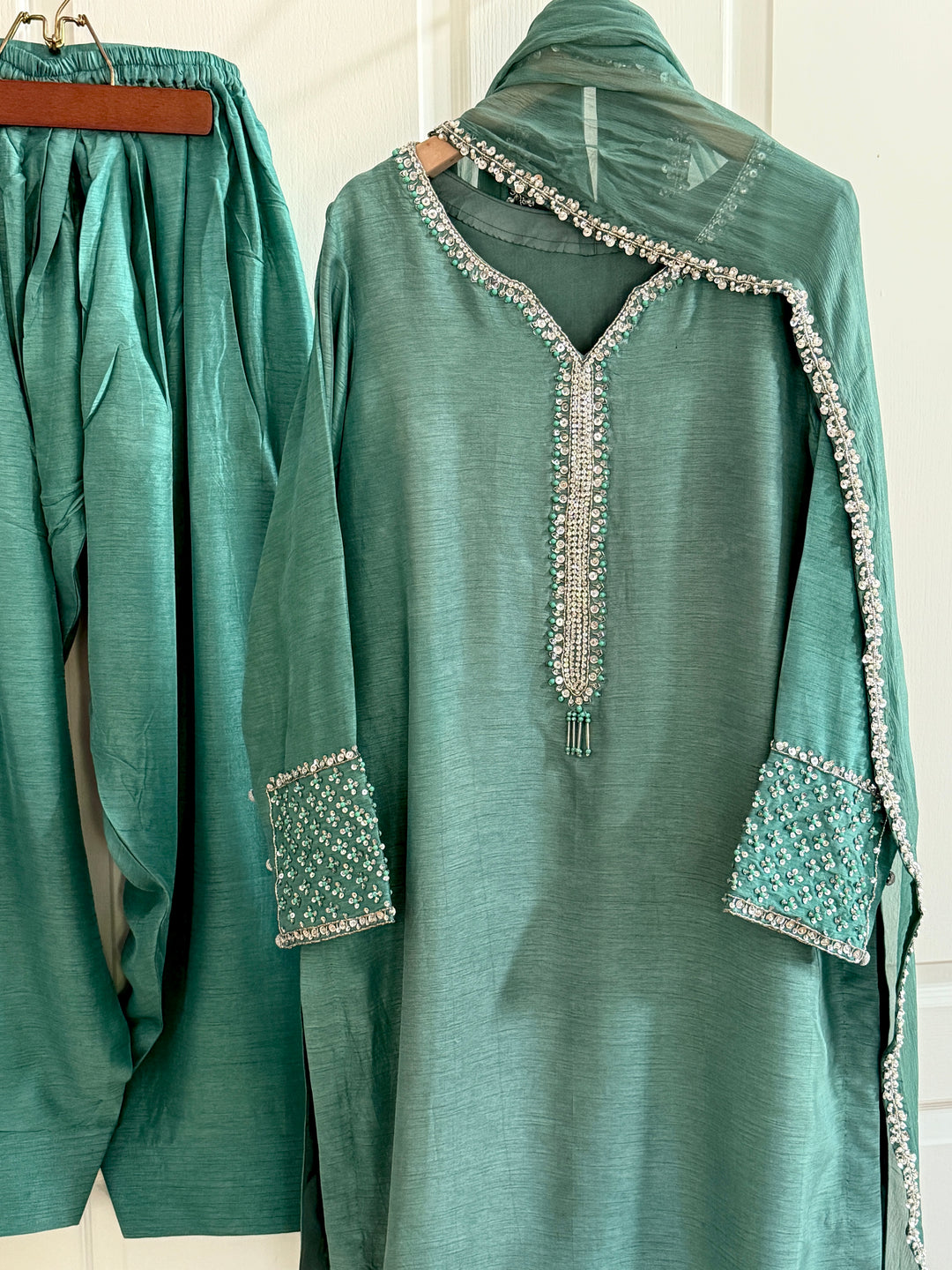 HAND EMBELLISHED RAW SILK FARSHI SHALWAR FRSH67