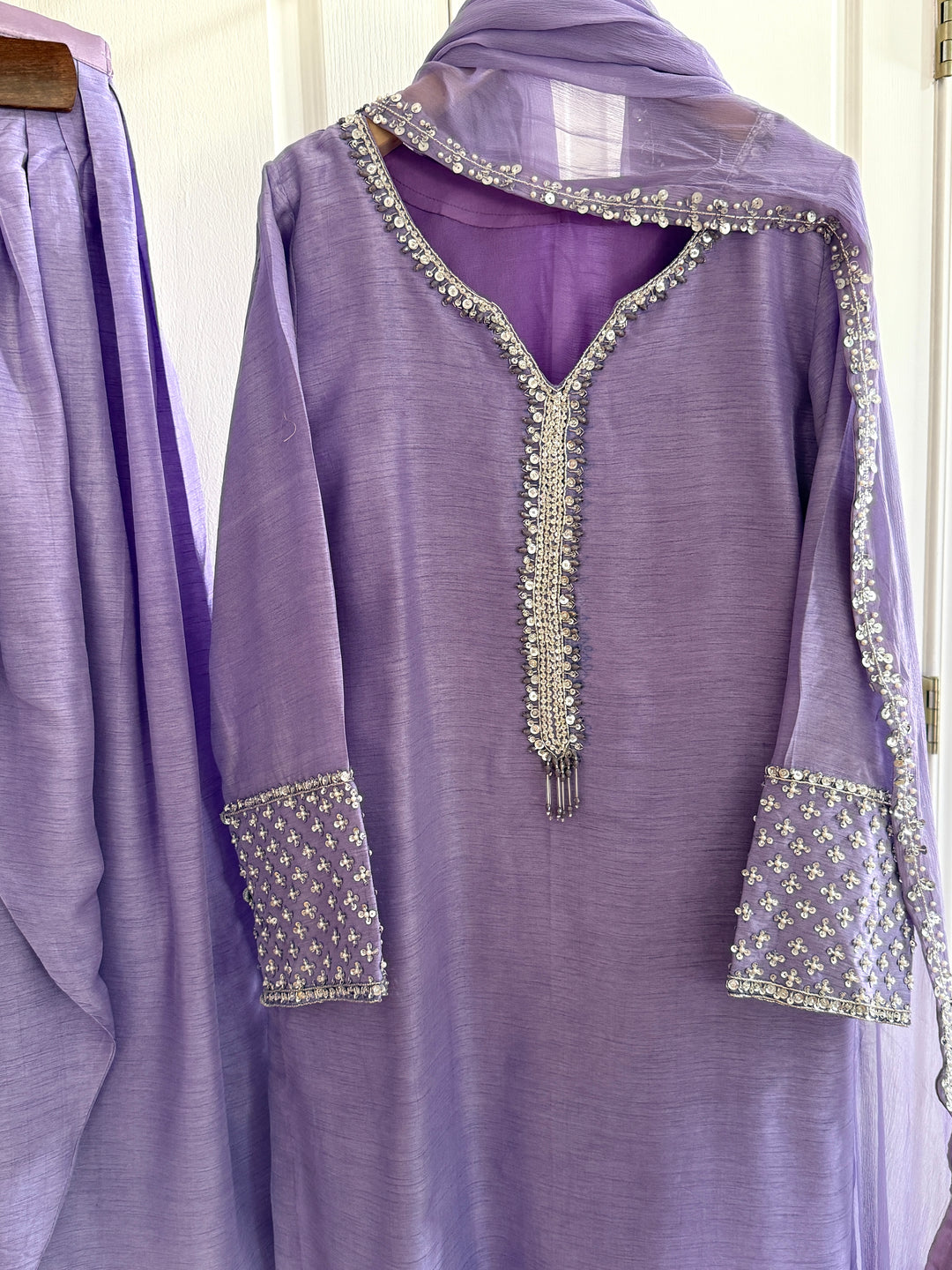 HAND EMBELLISHED RAW SILK FARSHI SHALWAR FRSH70
