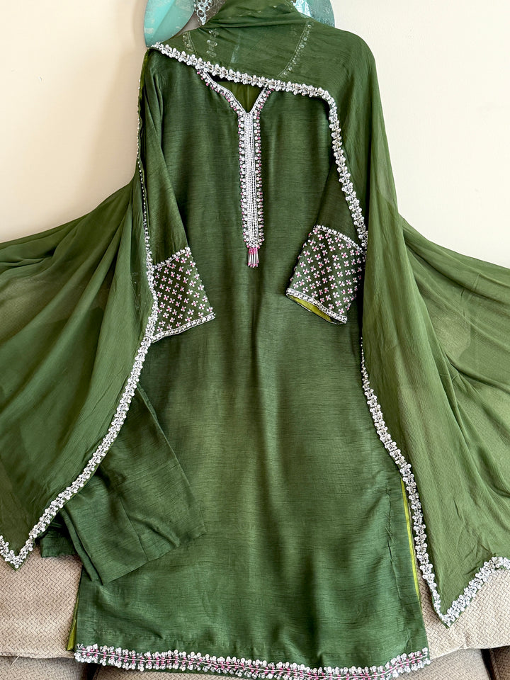 HAND EMBELLISHED RAW SILK SUIT FRSH60