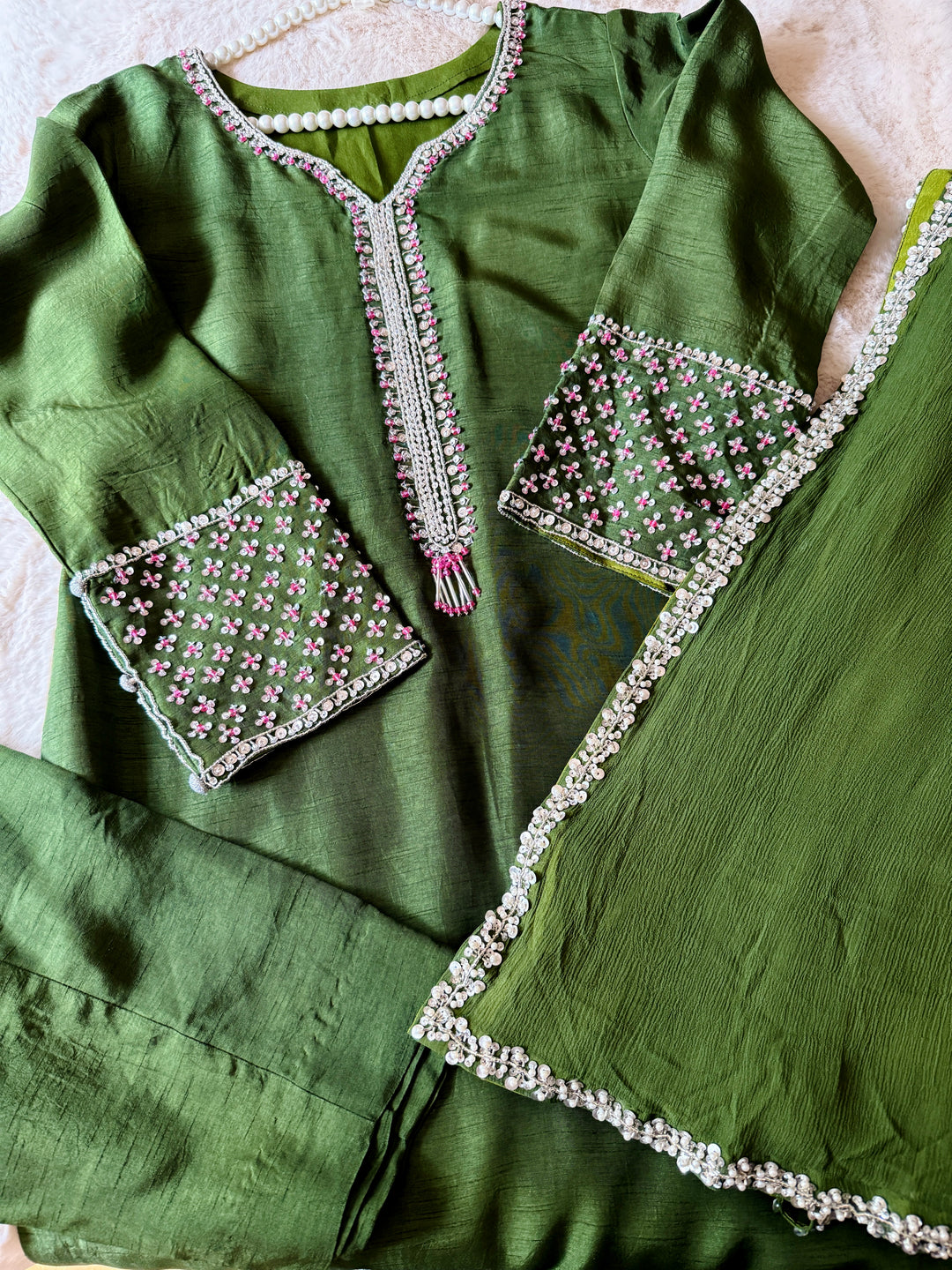 HAND EMBELLISHED RAW SILK SUIT FRSH60
