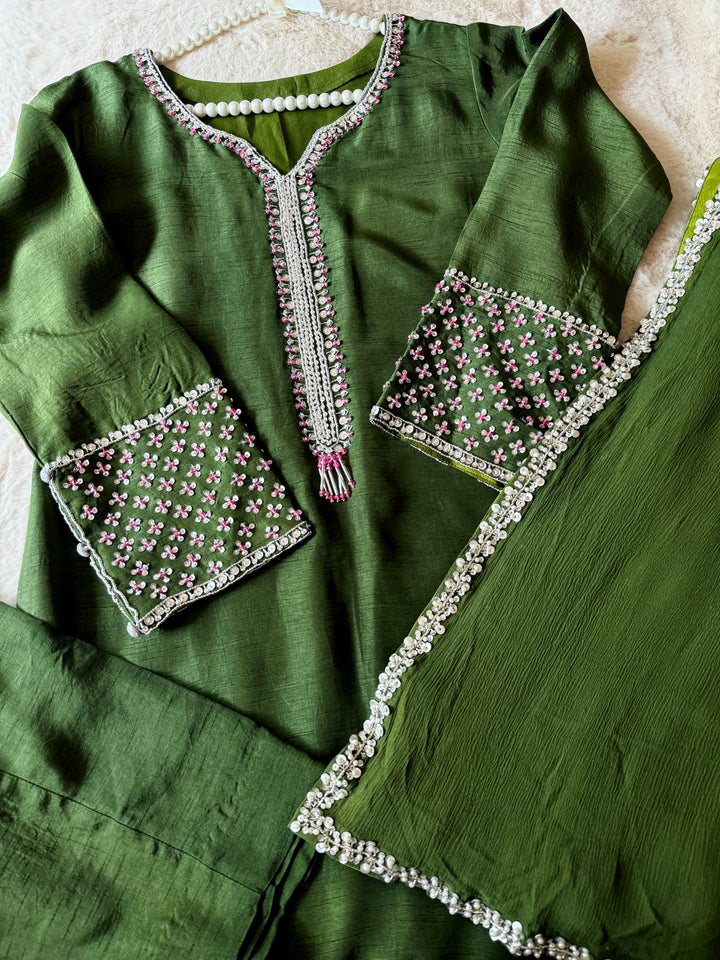 HAND EMBELLISHED RAW SILK SUIT FRSH60
