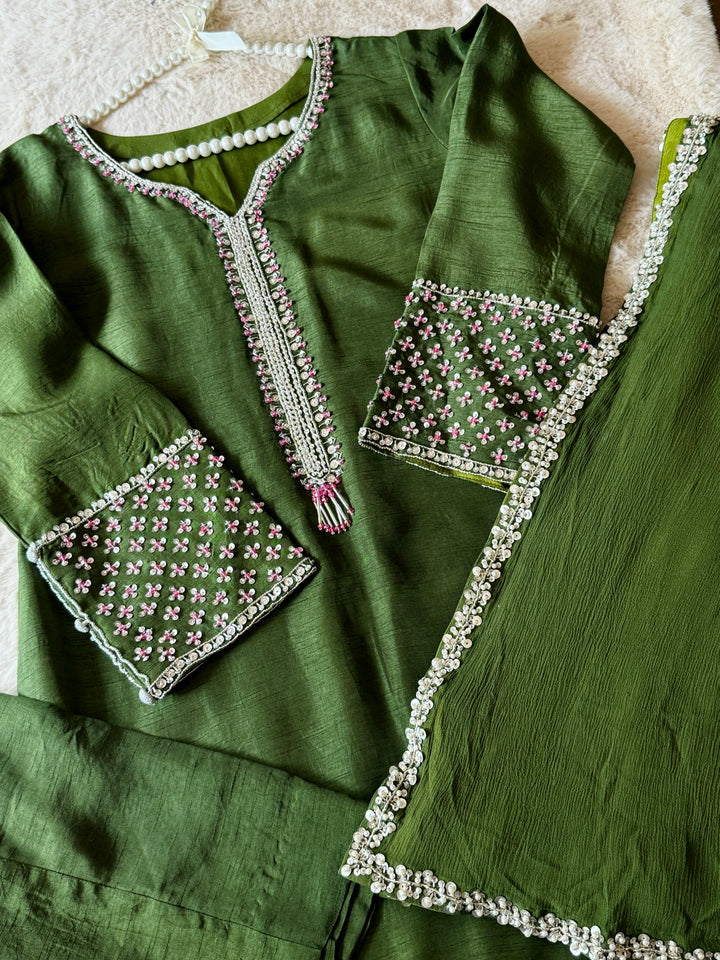 HAND EMBELLISHED RAW SILK SUIT FRSH60