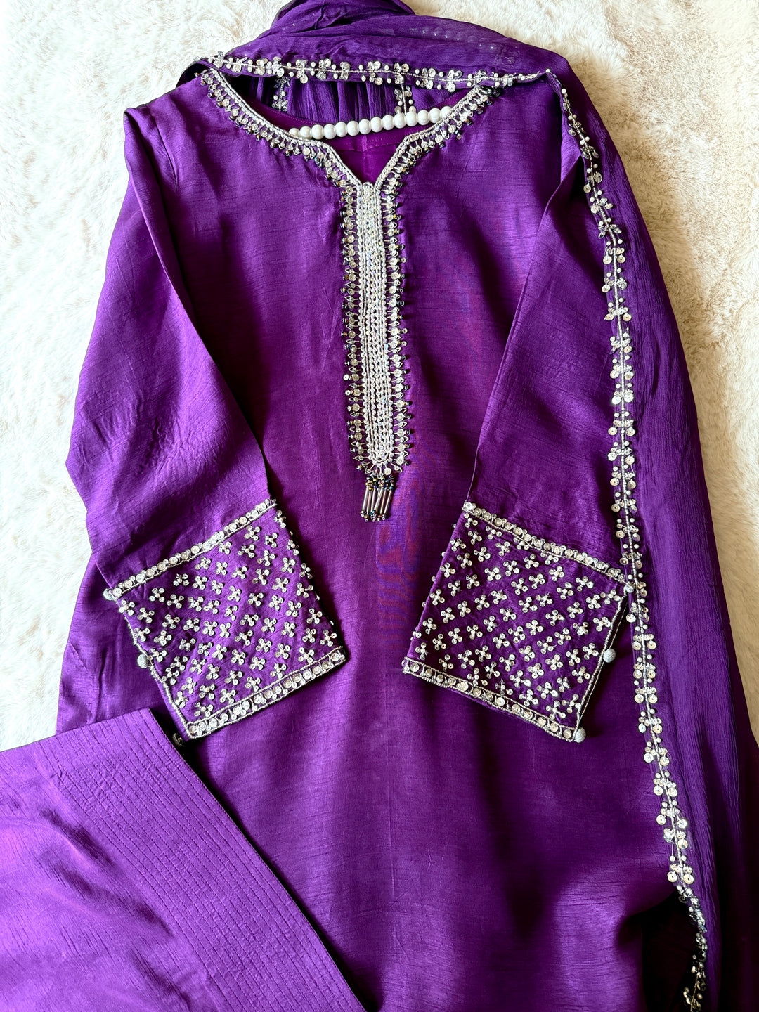 HAND EMBELLISHED RAW SILK FARSHI SHALWAR FRSH65