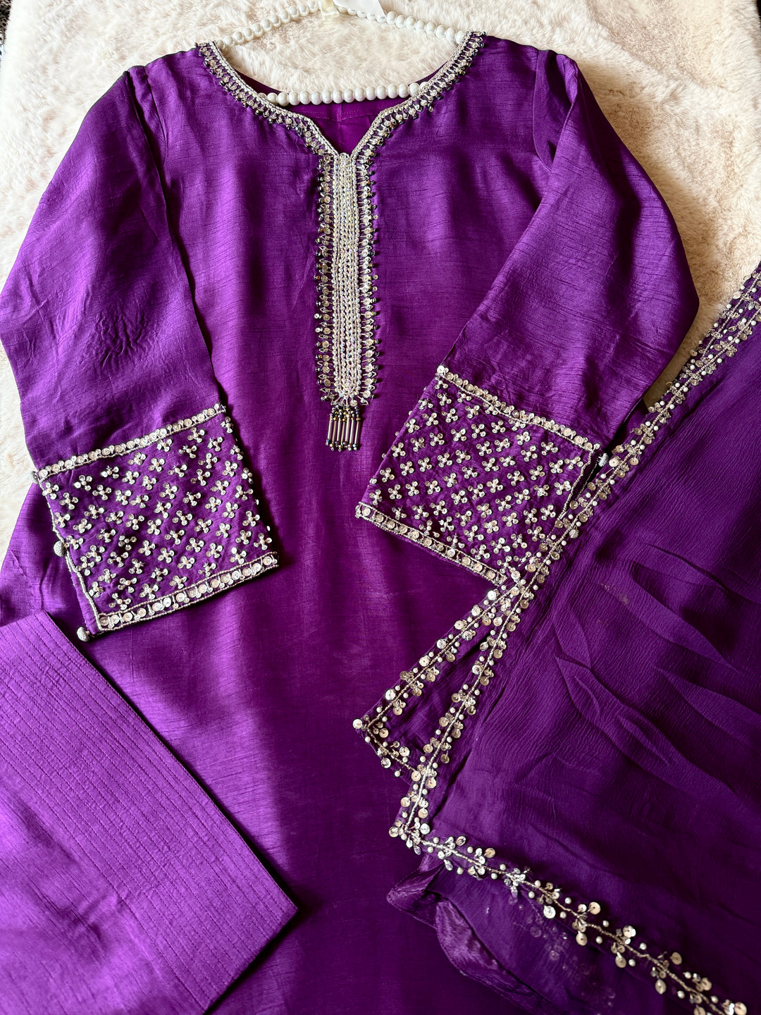 HAND EMBELLISHED RAW SILK FARSHI SHALWAR FRSH65