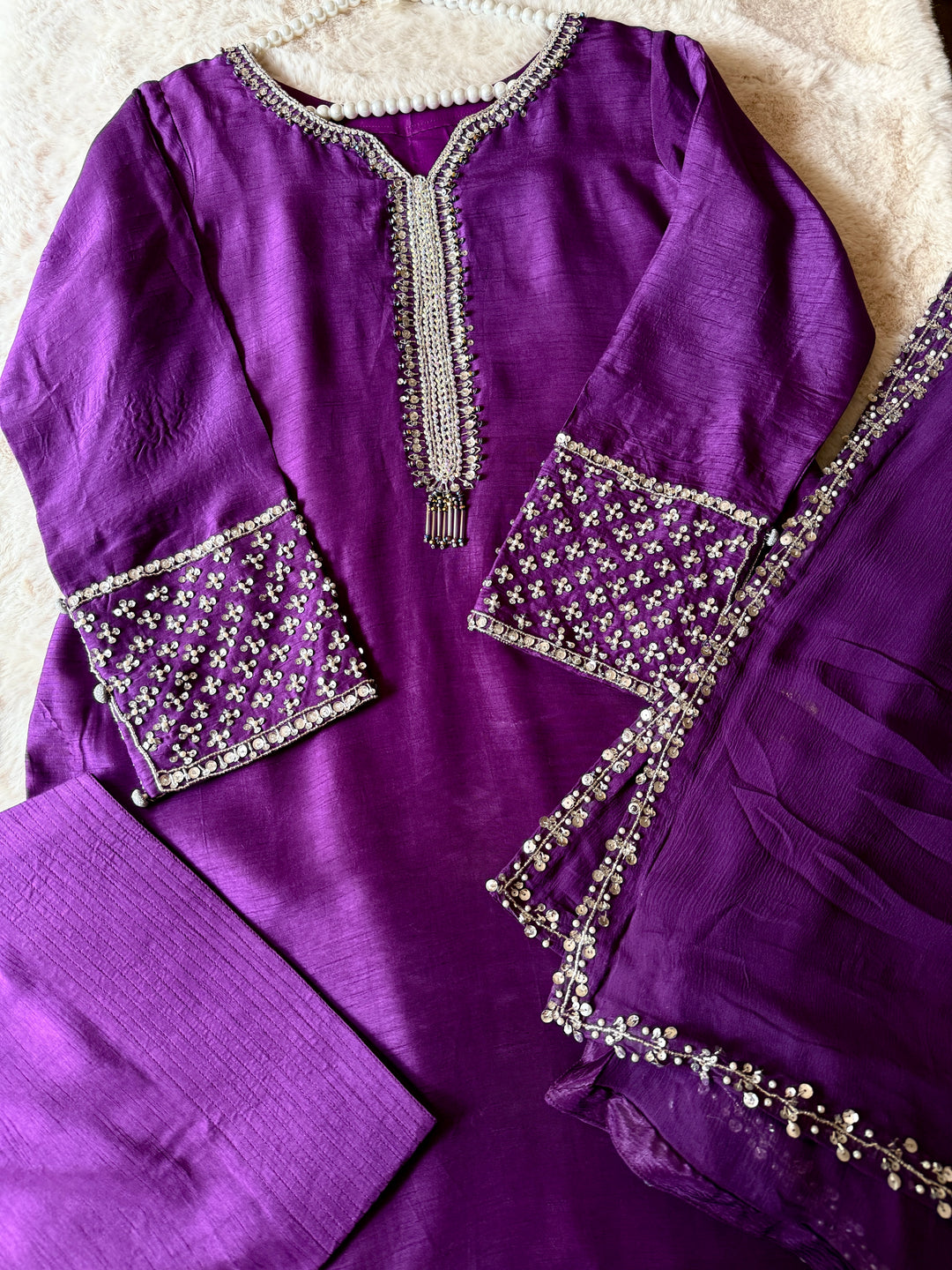 HAND EMBELLISHED RAW SILK FARSHI SHALWAR FRSH65