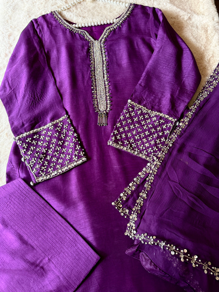 HAND EMBELLISHED RAW SILK FARSHI SHALWAR FRSH65