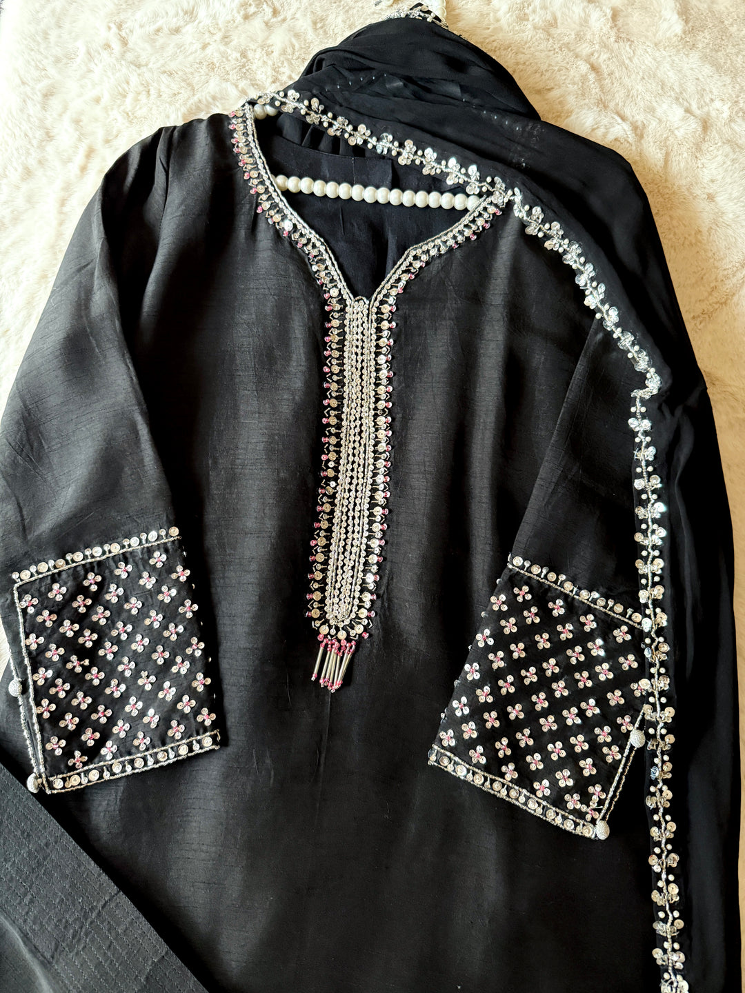 HAND EMBELLISHED RAW SILK FARSHI SHALWAR FRSH68