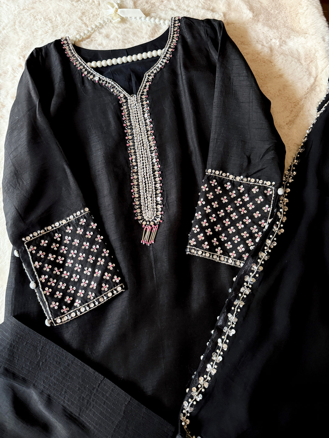 HAND EMBELLISHED RAW SILK FARSHI SHALWAR FRSH68