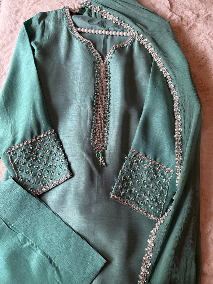 HAND EMBELLISHED RAW SILK FARSHI SHALWAR FRSH67