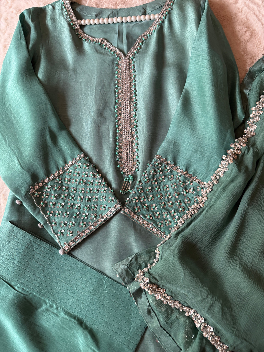 HAND EMBELLISHED RAW SILK FARSHI SHALWAR FRSH67
