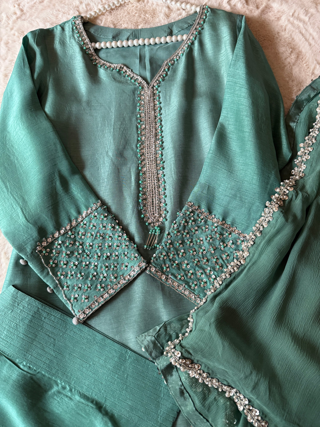 HAND EMBELLISHED RAW SILK FARSHI SHALWAR FRSH67