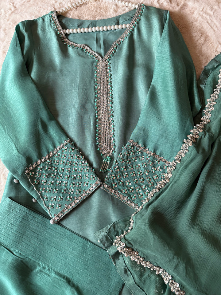 HAND EMBELLISHED RAW SILK FARSHI SHALWAR FRSH67