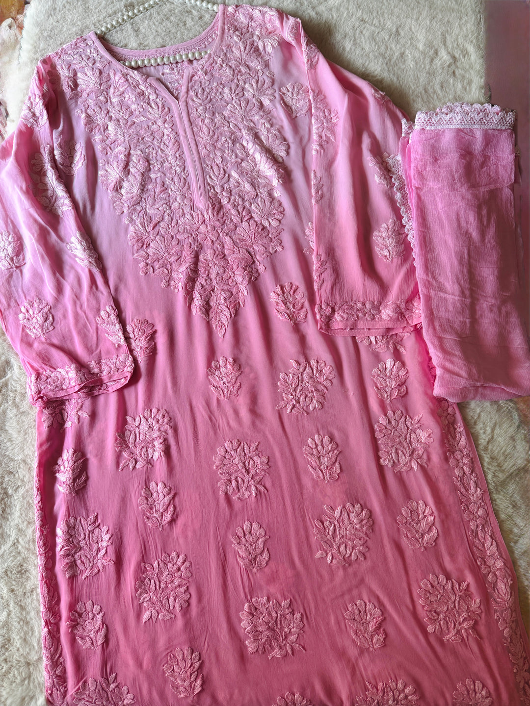 PURE GORGETTE CHIKANKARI WITH HEAVY 3-D WORK SFCH04