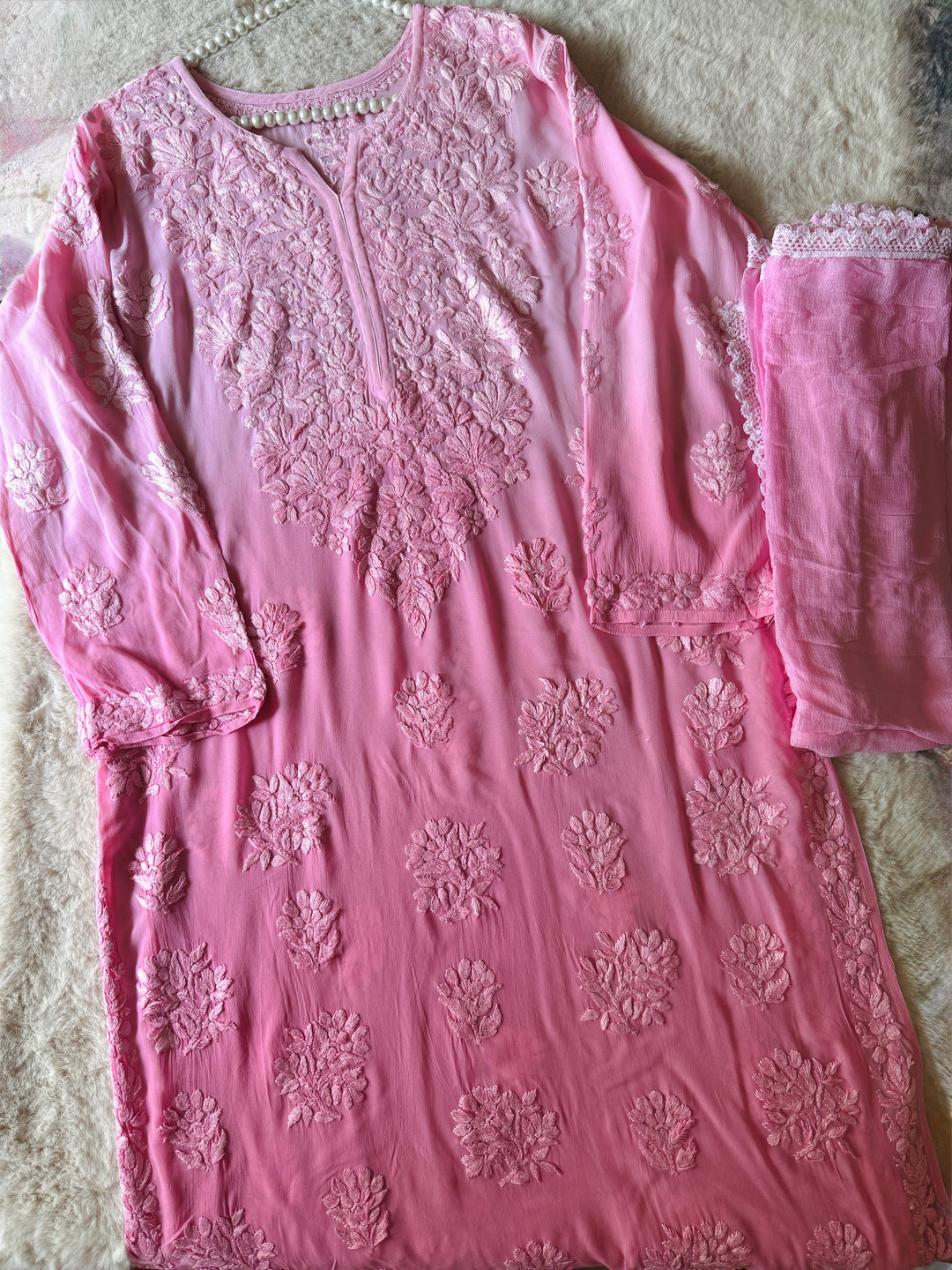 PURE GORGETTE CHIKANKARI WITH HEAVY 3-D WORK SFCH04