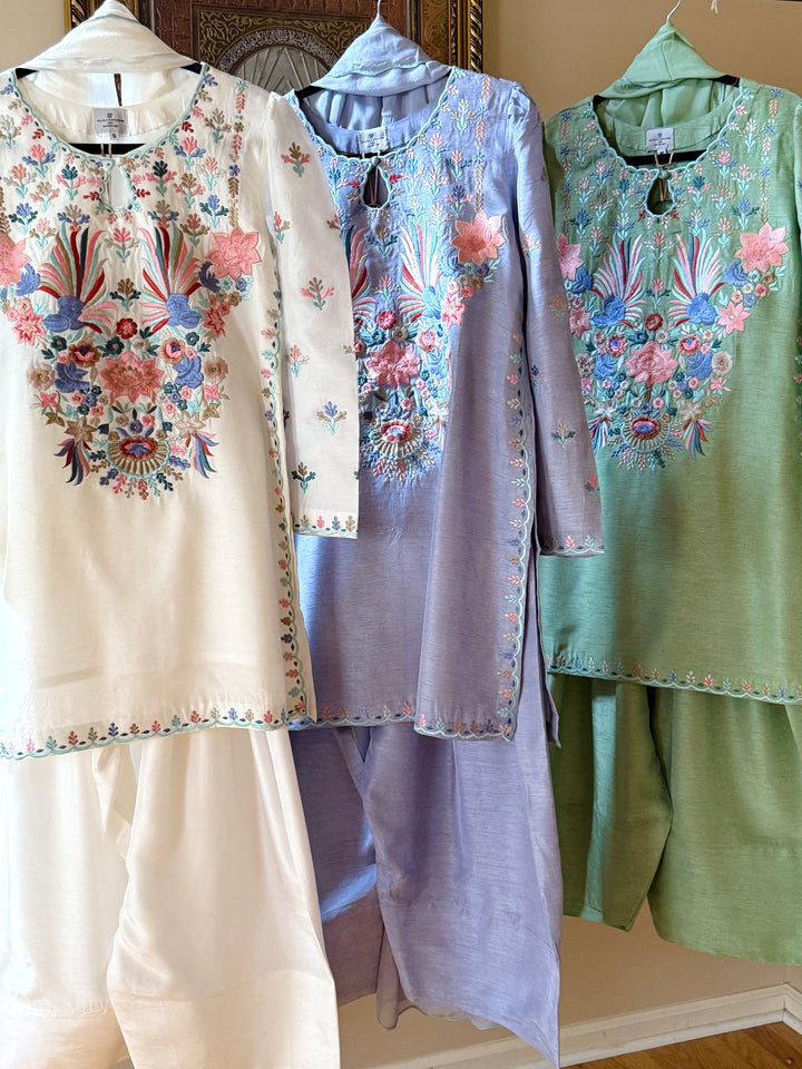 EMBROIDERED KOREAN RAW SILK FARSHI SHALWAR FRSH61