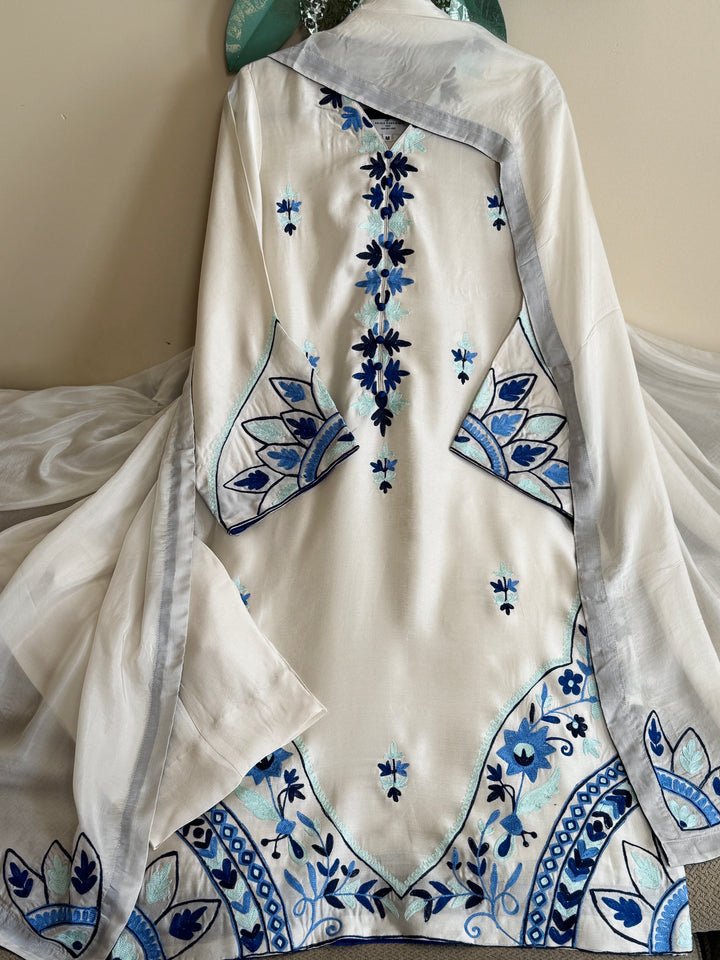 MULTI THREAD AARI EMBROIDERED SHEESHA SILK SUITS ARSF02