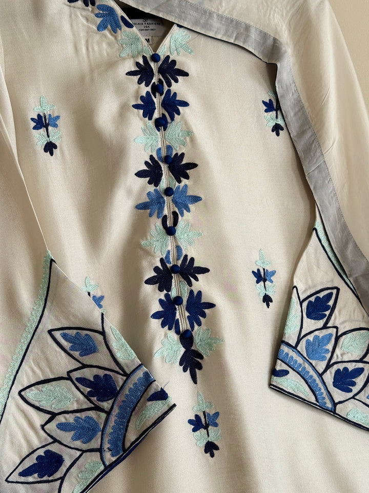 MULTI THREAD AARI EMBROIDERED SHEESHA SILK SUITS ARSF02