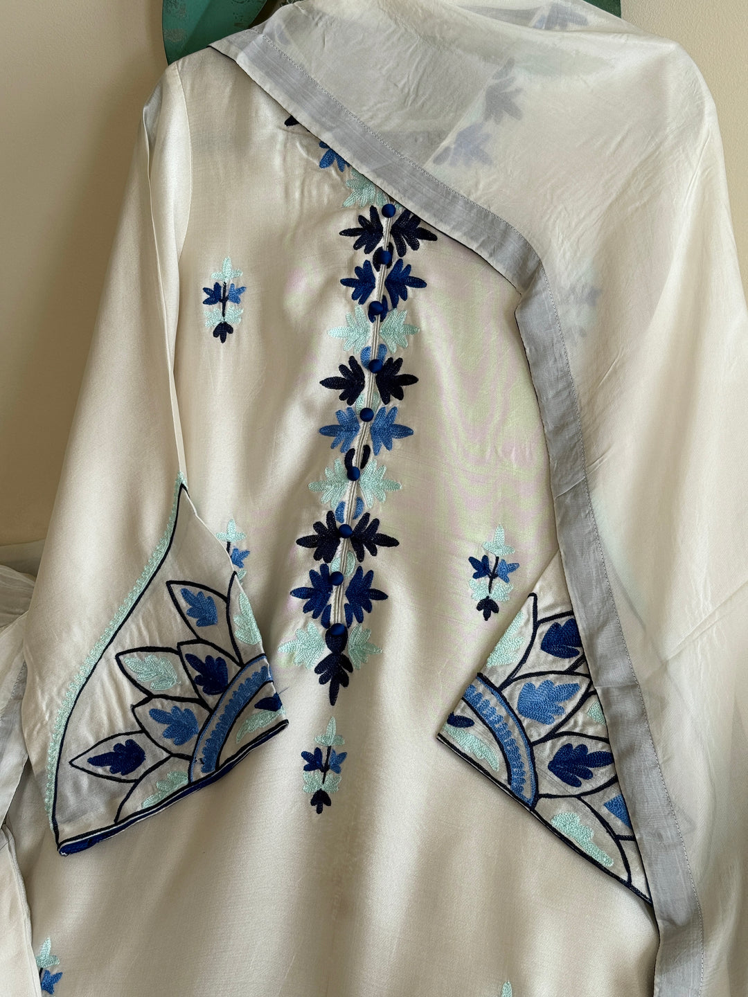 MULTI THREAD AARI EMBROIDERED SHEESHA SILK SUITS ARSF02