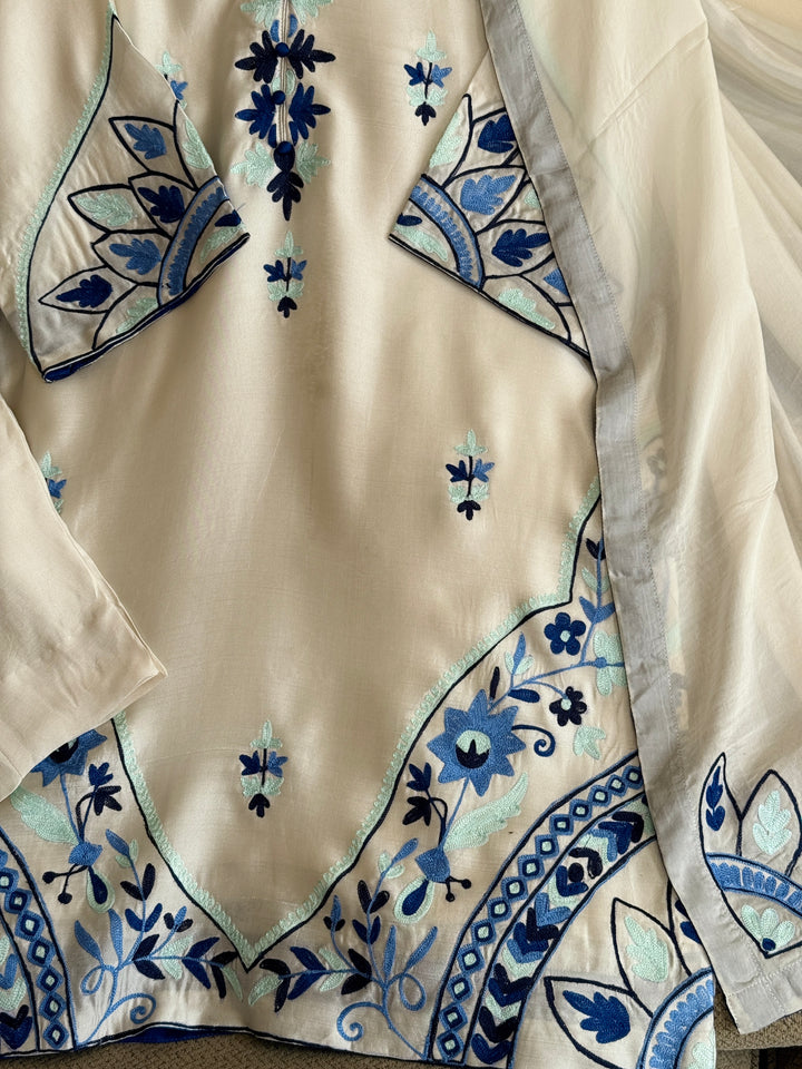 MULTI THREAD AARI EMBROIDERED SHEESHA SILK SUITS ARSF02