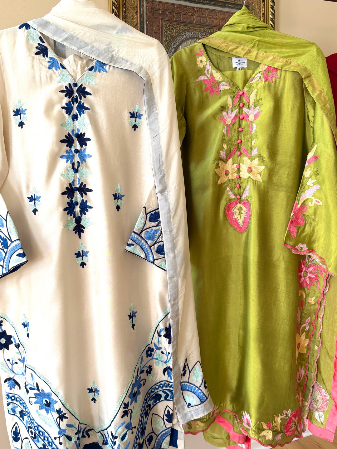 MULTI THREAD AARI EMBROIDERED SHEESHA SILK SUITS ARSF02