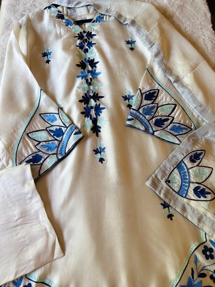MULTI THREAD AARI EMBROIDERED SHEESHA SILK SUITS ARSF02