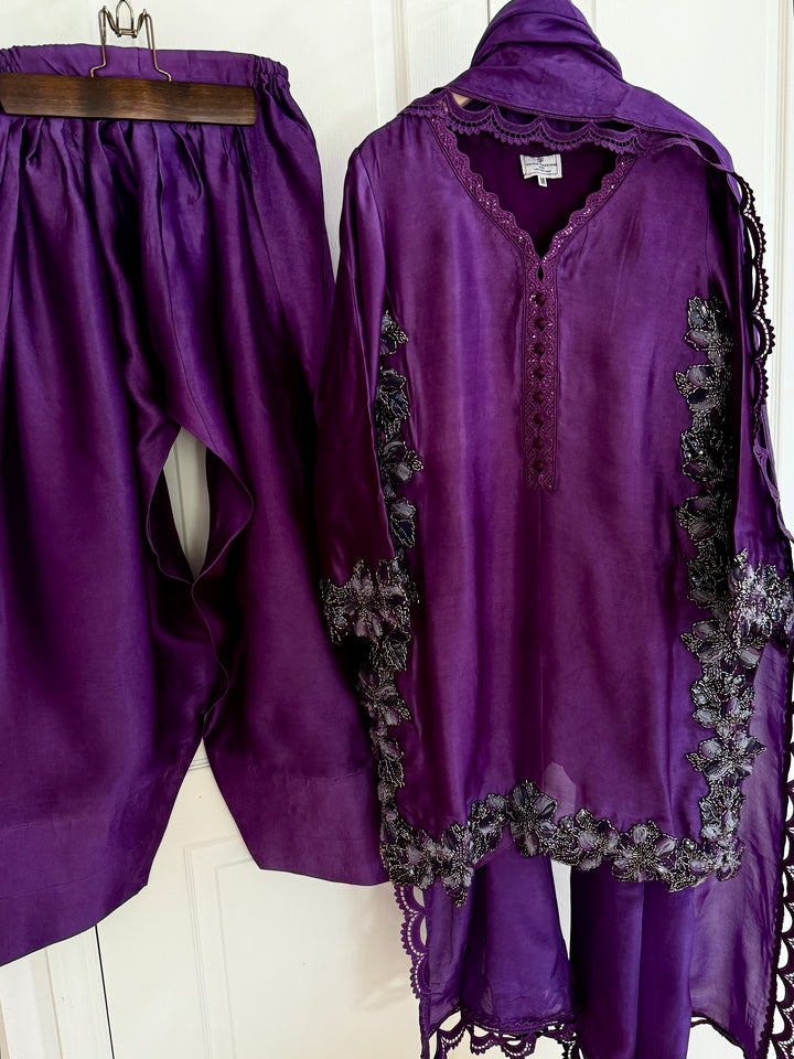 CUTWORK EMBELLISHED SHEESHA SILK FARSHI SHALWAR FRSH50