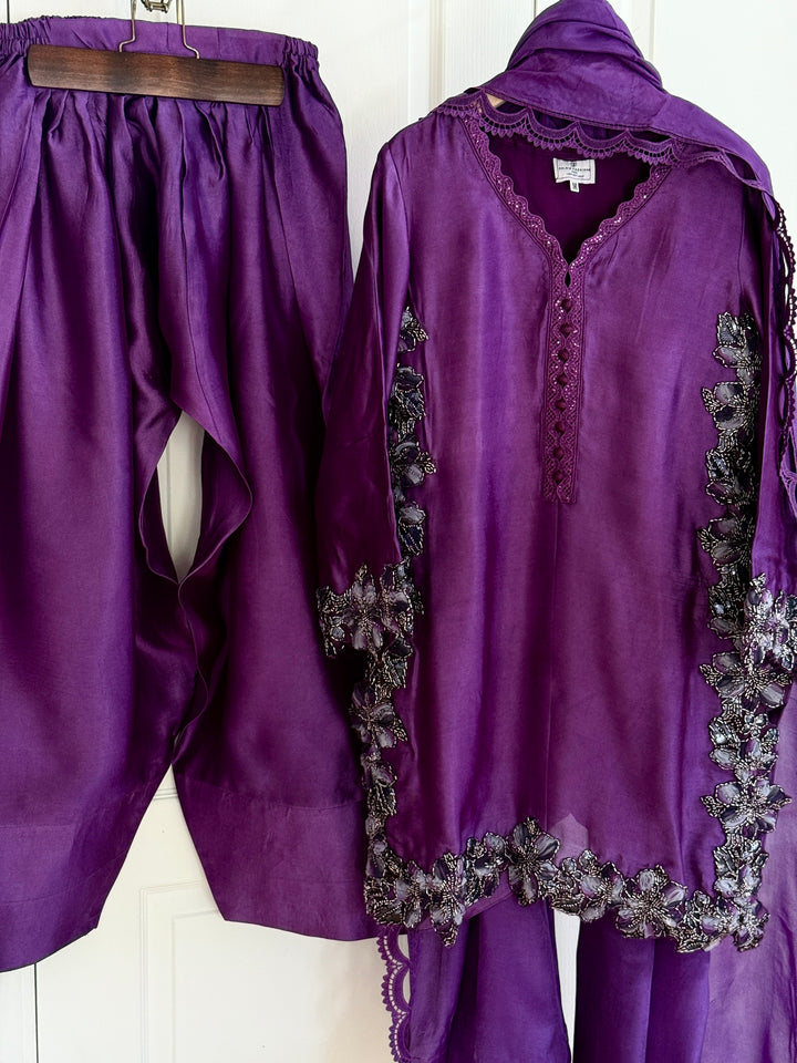 CUTWORK EMBELLISHED SHEESHA SILK FARSHI SHALWAR FRSH50