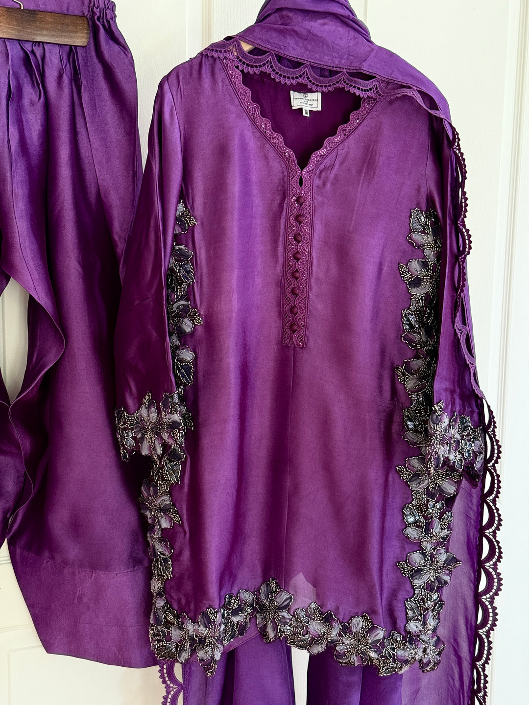 CUTWORK EMBELLISHED SHEESHA SILK FARSHI SHALWAR FRSH50
