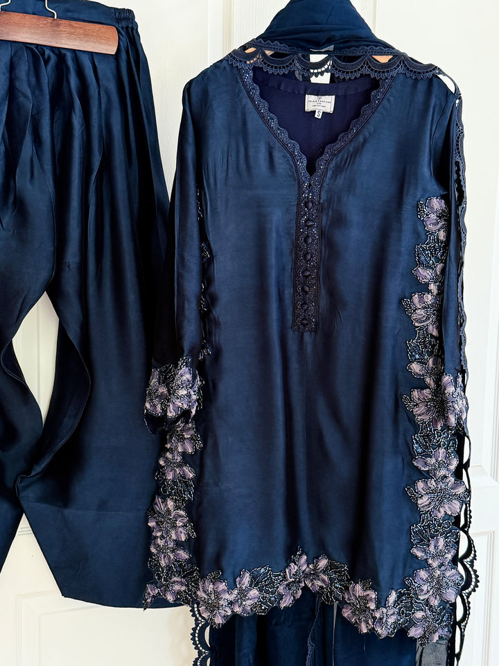 CUTWORK EMBELLISHED SHEESHA SILK FARSHI SHALWAR FRSH51