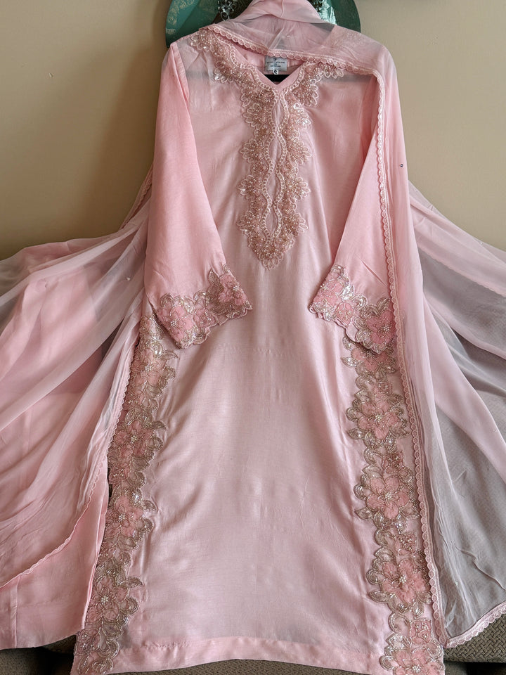 CUTWORK EMBELLISHED KOREAN RAW SILK SUIT FRSH54