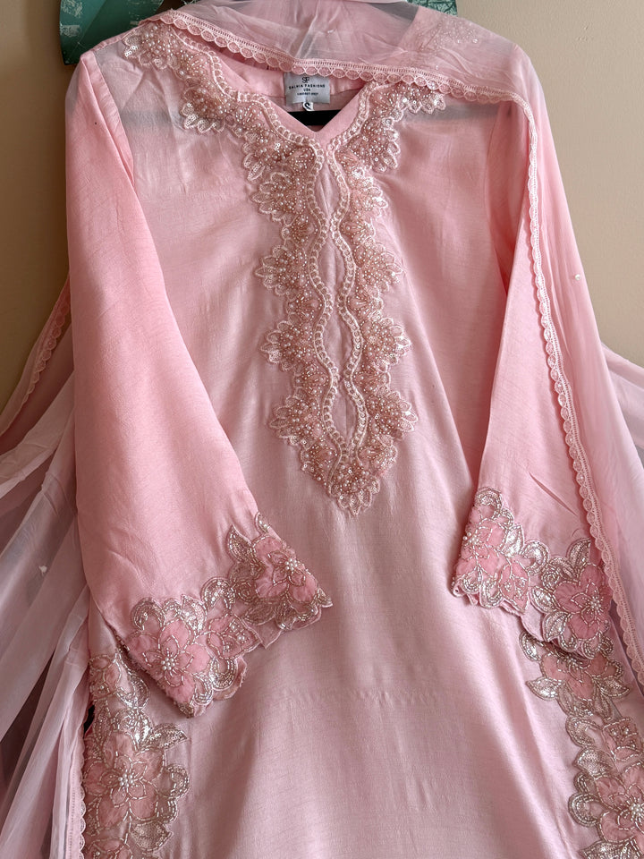 CUTWORK EMBELLISHED KOREAN RAW SILK SUIT FRSH54
