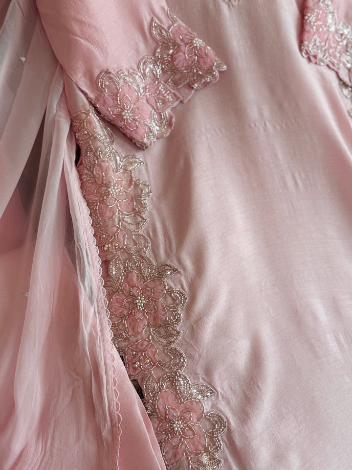 CUTWORK EMBELLISHED KOREAN RAW SILK SUIT FRSH54
