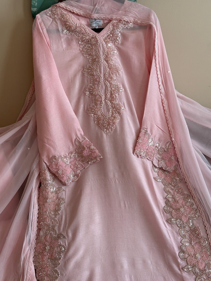 CUTWORK EMBELLISHED KOREAN RAW SILK SUIT FRSH54