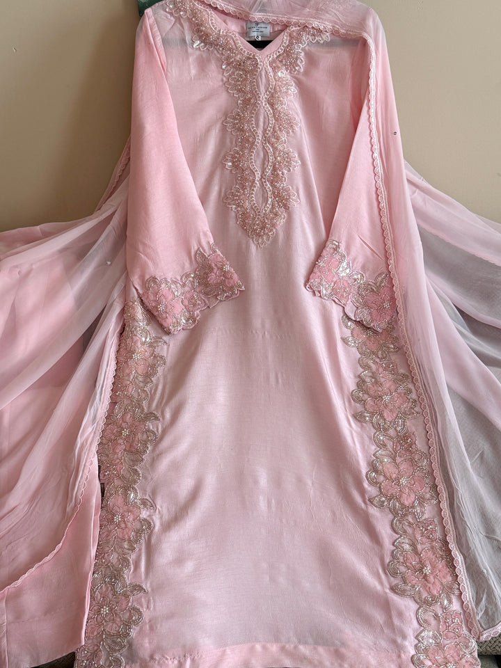 CUTWORK EMBELLISHED KOREAN RAW SILK SUIT FRSH54
