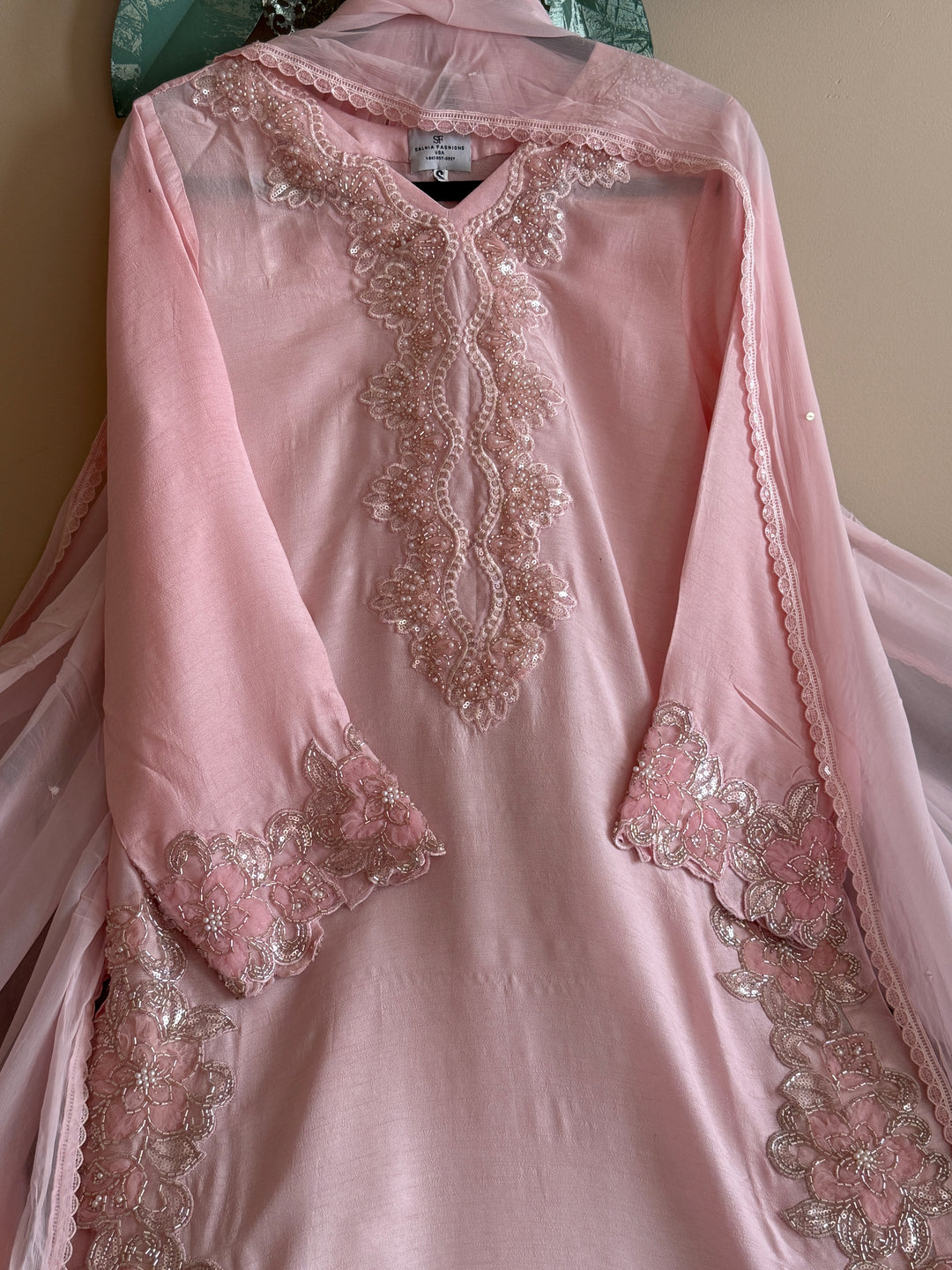 CUTWORK EMBELLISHED KOREAN RAW SILK SUIT FRSH54
