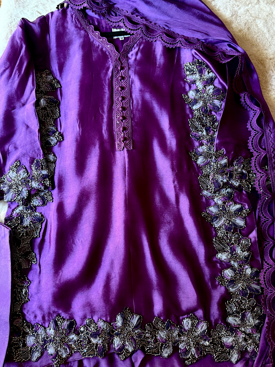 CUTWORK EMBELLISHED SHEESHA SILK FARSHI SHALWAR FRSH50