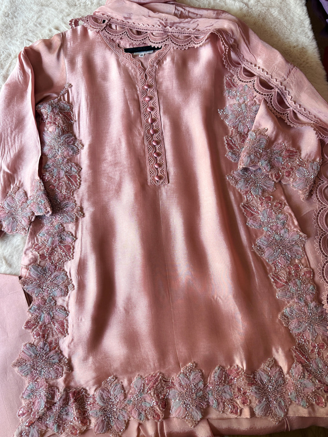 CUTWORK EMBELLISHED SHEESHA SILK FARSHI SHALWAR FRSH53