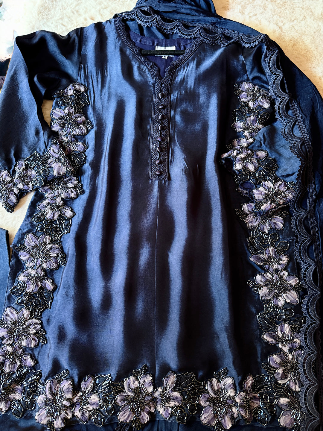 CUTWORK EMBELLISHED SHEESHA SILK FARSHI SHALWAR FRSH51