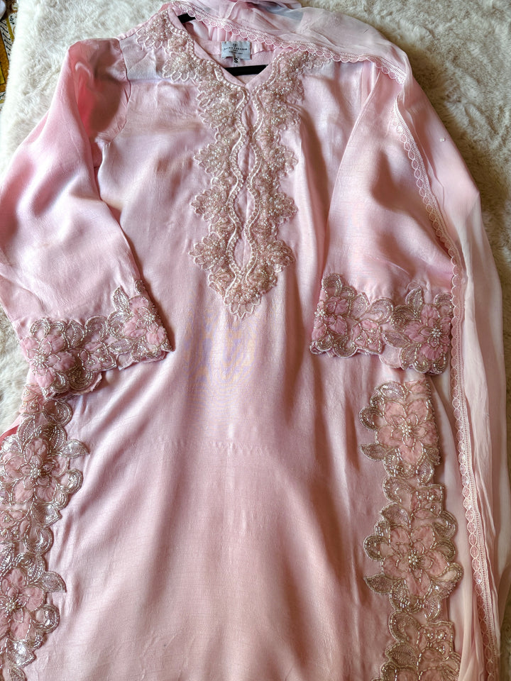 CUTWORK EMBELLISHED KOREAN RAW SILK SUIT FRSH54