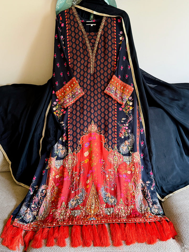 HANDWORK PURE CREPE SILK KAFTAN SET SFKF33