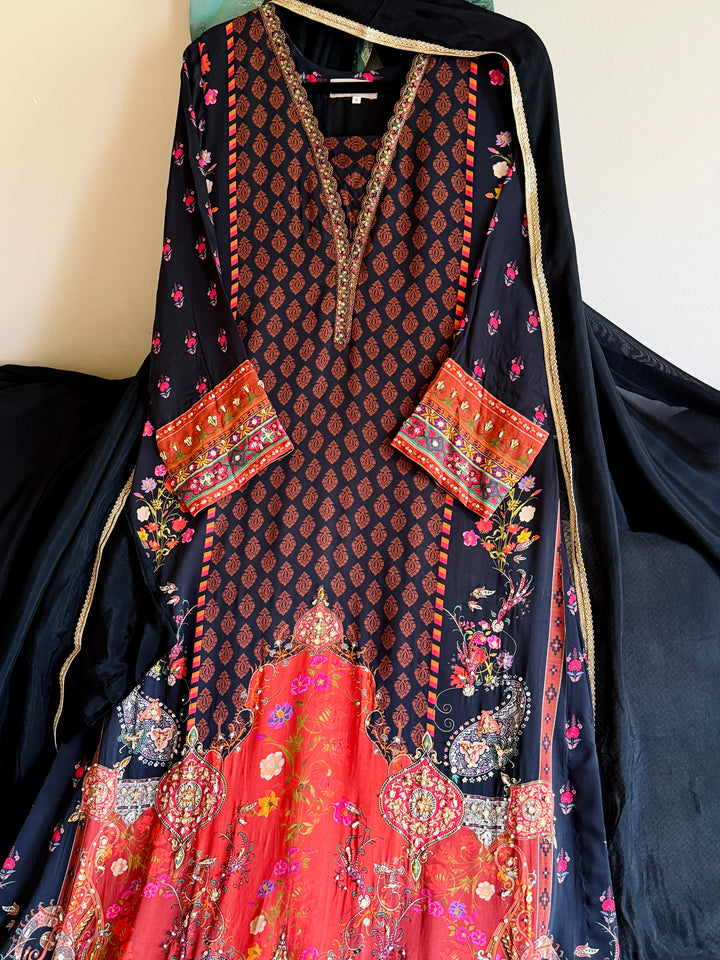 HANDWORK PURE CREPE SILK KAFTAN SET SFKF33