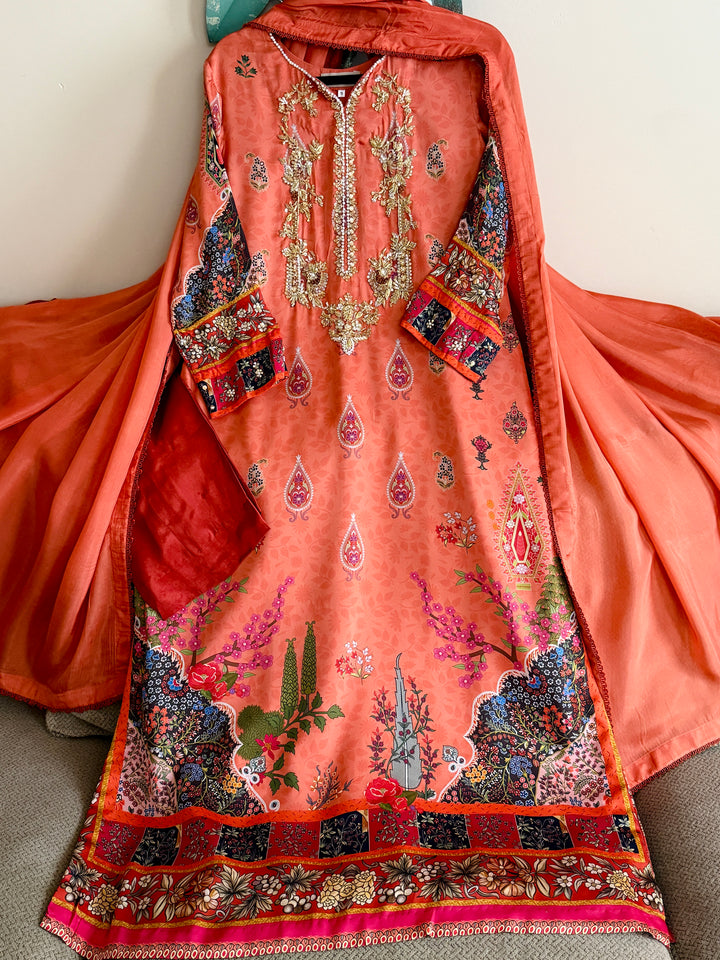 HANDWORK PURE CREPE SILK KAFTAN SET SFKF38