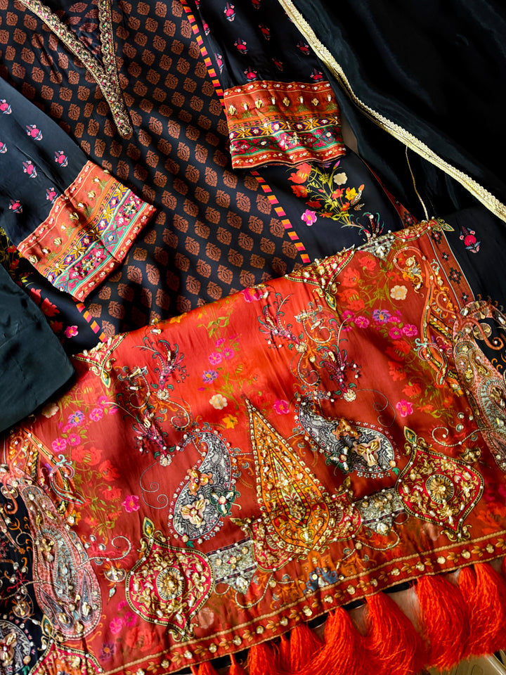 HANDWORK PURE CREPE SILK KAFTAN SET SFKF33