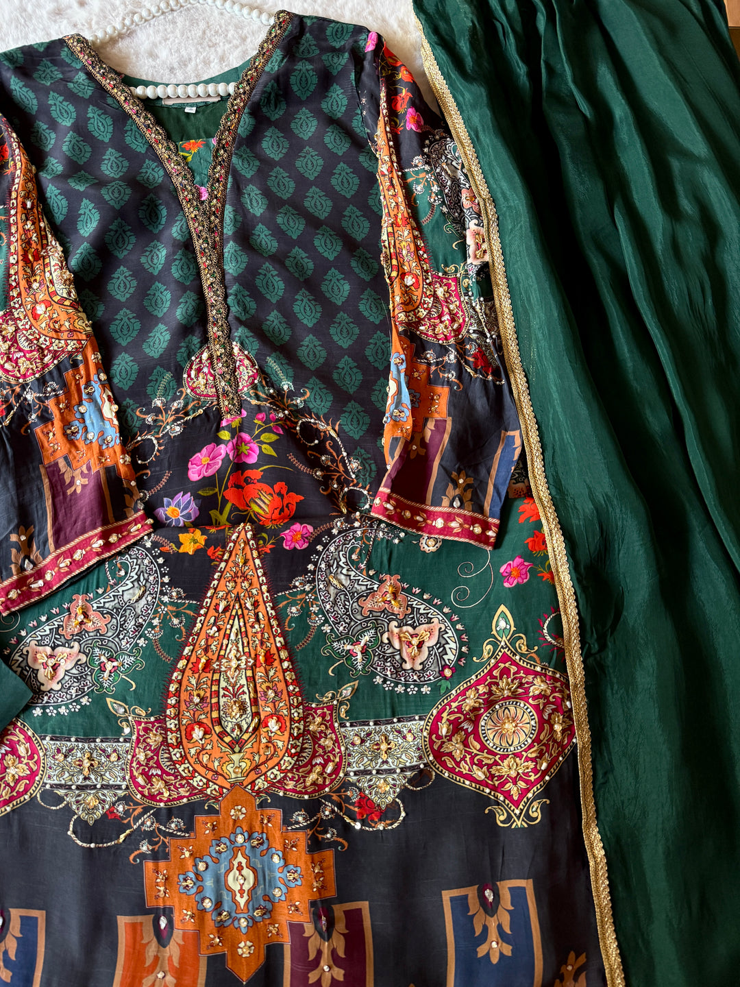 HANDWORK PURE CREPE SILK KAFTAN SET SFKF35